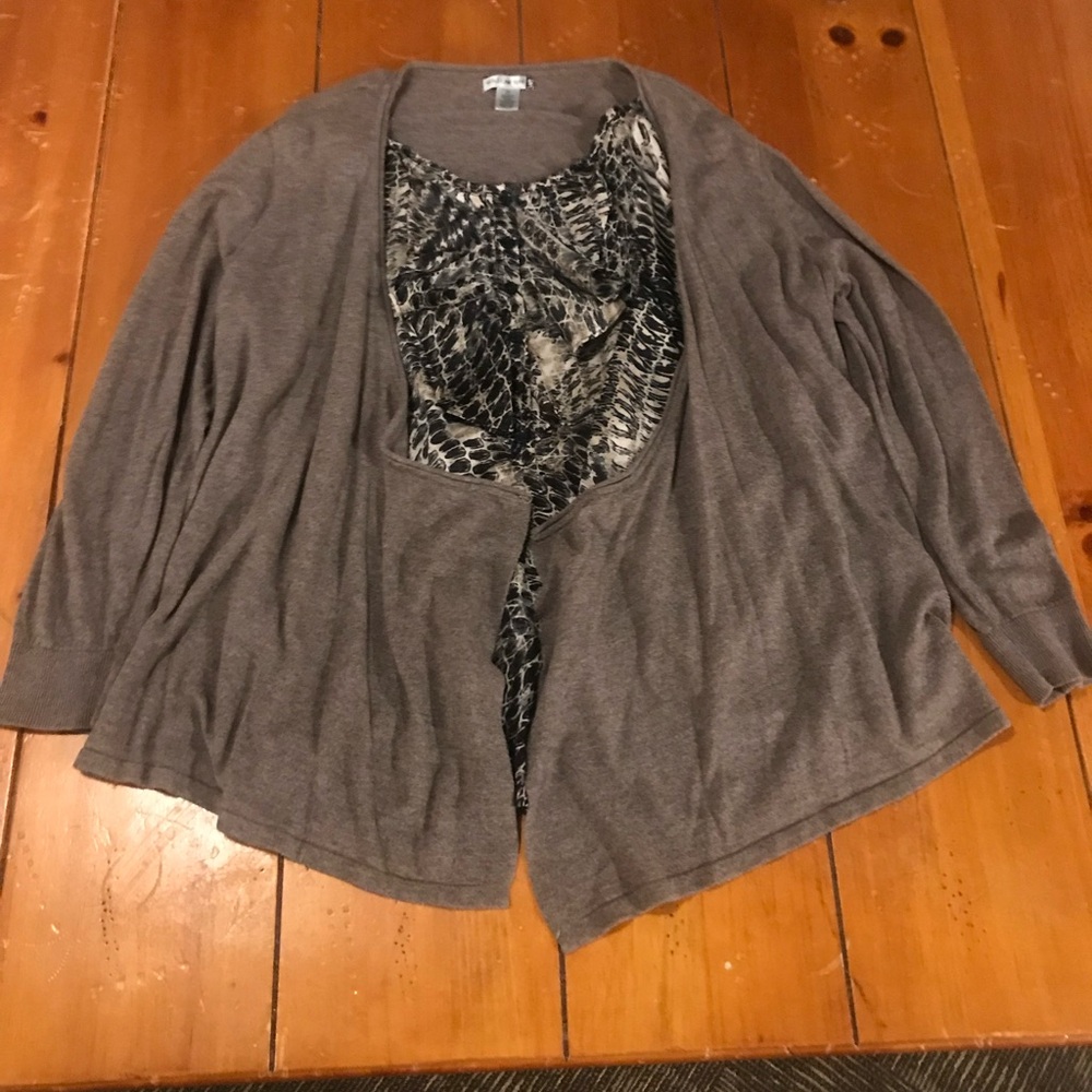 Willow Bay Cardigan/Blouse. Size 1x, brown, tan, black